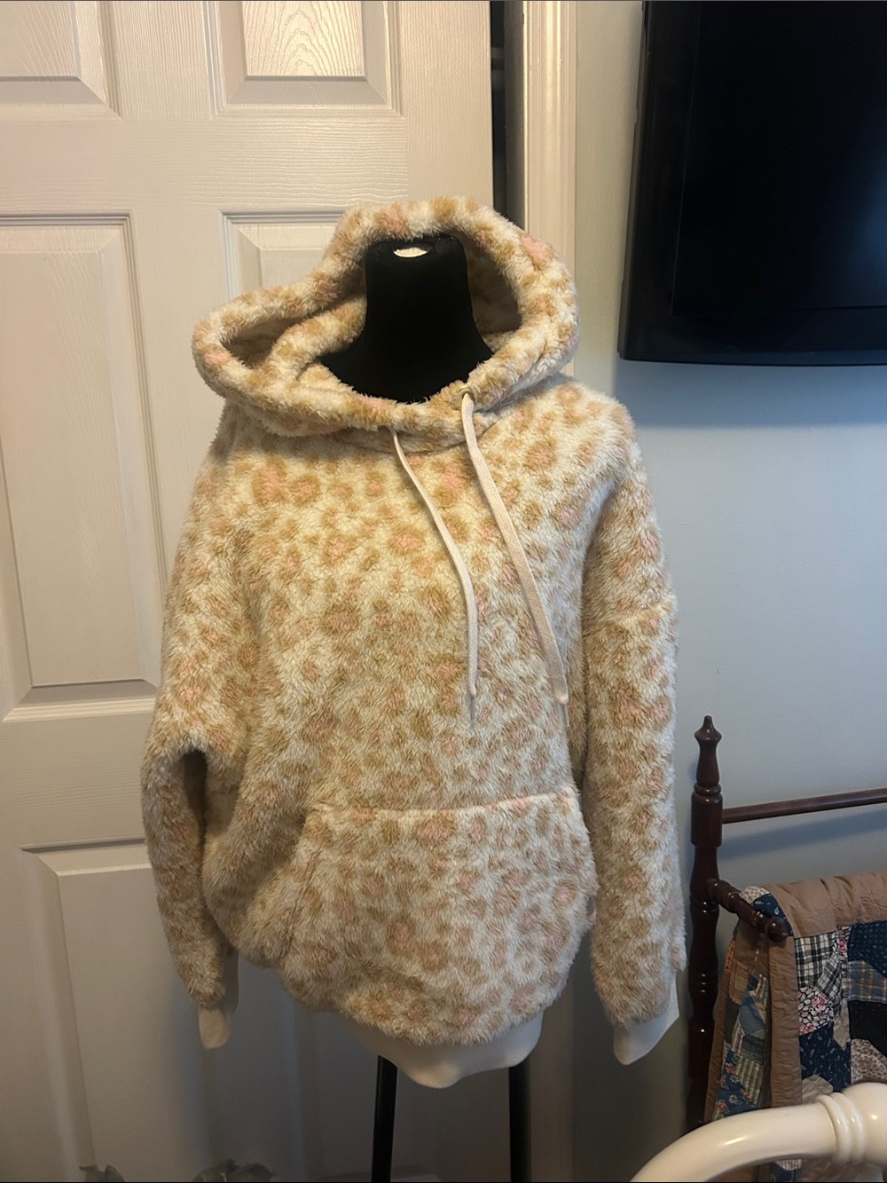 UGG Cream and Tan Leopard Cowl Hoodie Sweater